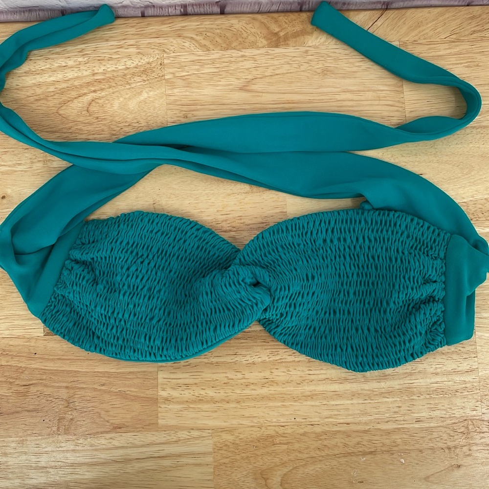 Tori Praver S Ruched Bikini Top ONLY Tie Back Turquoise Strapless Top